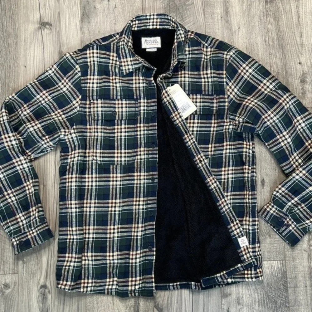 Boston Traders NWT Women's Size XL Oversized Green Plaid Sherpa Lined Shacket - Picture 1 of 10